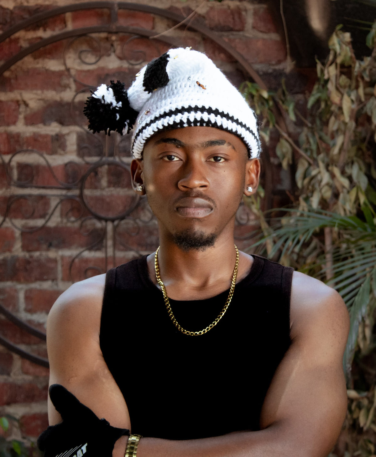 Black and white beanie